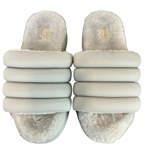 UGG Maxi Slide Cobbler Gray Grey Shearling Puff Sandal Sz 6 - Picture 4 of 8